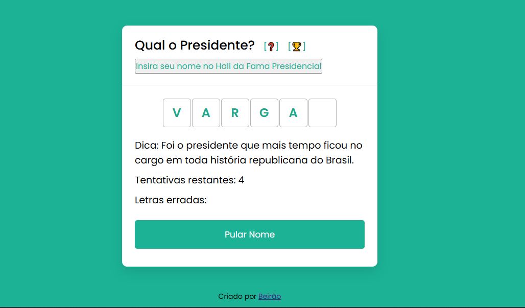 Jogo Qual Presidente? de Fernanda Beirão